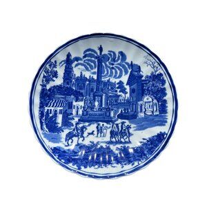 Vintage Victoria Ware Ironstone Blue & White Decorative Plate With Scenic Design